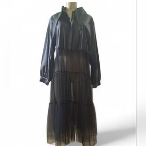 La Ros Black Faux Leather Long Jacket Dress Open Front Skirt Large